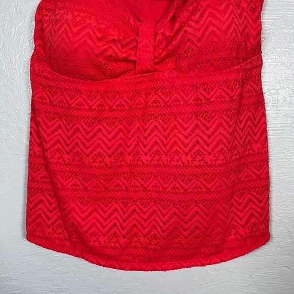 Catalina Women Plus Size 3X Red Crochet Tankini Swim Top Padded Beach Summer - Picture 2 of 11